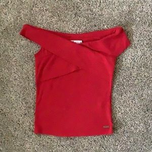 Hollister S red off the shoulders ribbed shirt